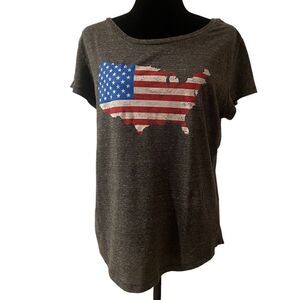 State Of Mine Gray America US Flag Patriotic Short Sleeve T-Shirt Size M‎